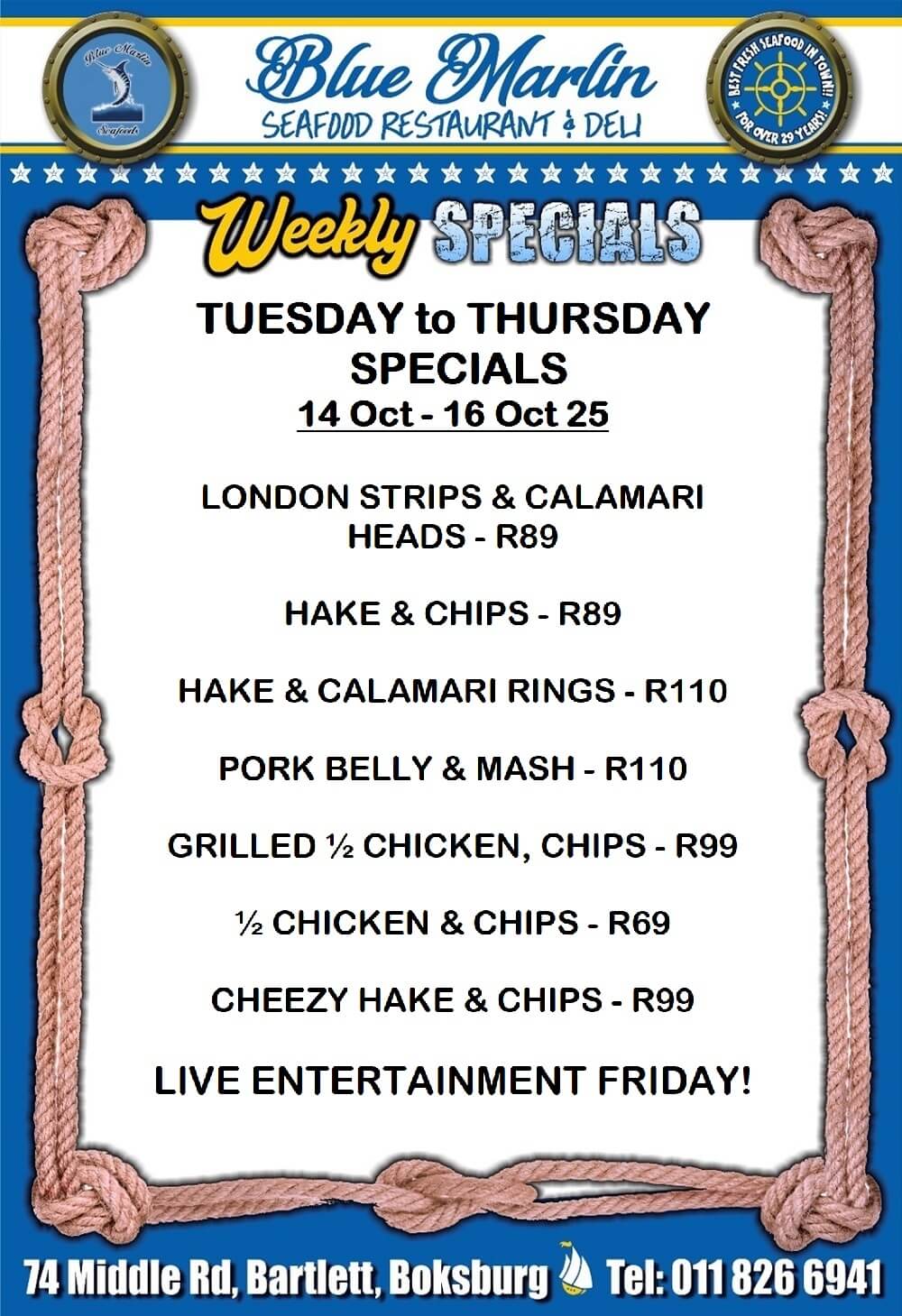 Blue Marlin Seafood Restaurant Boksburg Special Offers